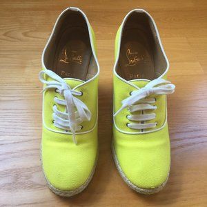 Christian Louboutin Lace Up Yellow Canvas Wedges